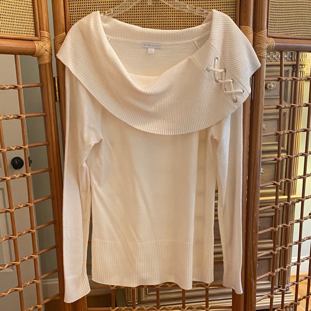 New York & Company Cream Cowl Neck Sweater
